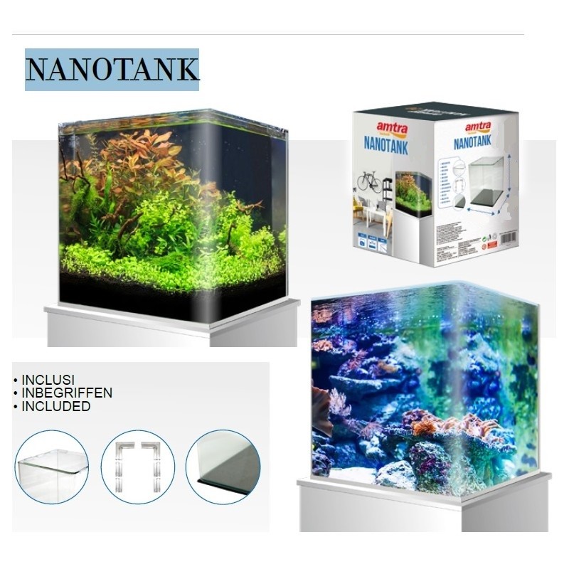 Amtra NanoTank cubo 30 litri - 30x30x35 cm vetro curvo con coperchio e  sostegni trasparenti